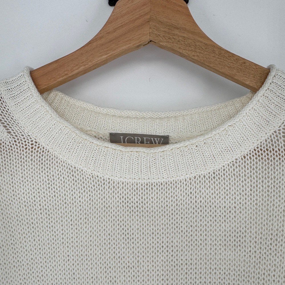 J.Crew Linen Cotton Knit Beach Sweater Womens S Cream Coastal Crewneck Slouchy - Picture 2 of 14